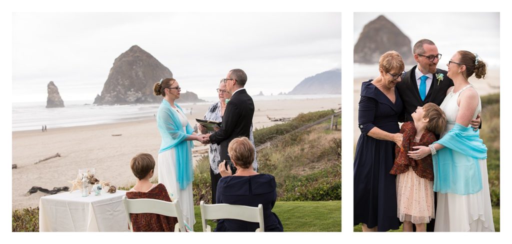 Cannon Beach Elopement In front of hay stack rock. 