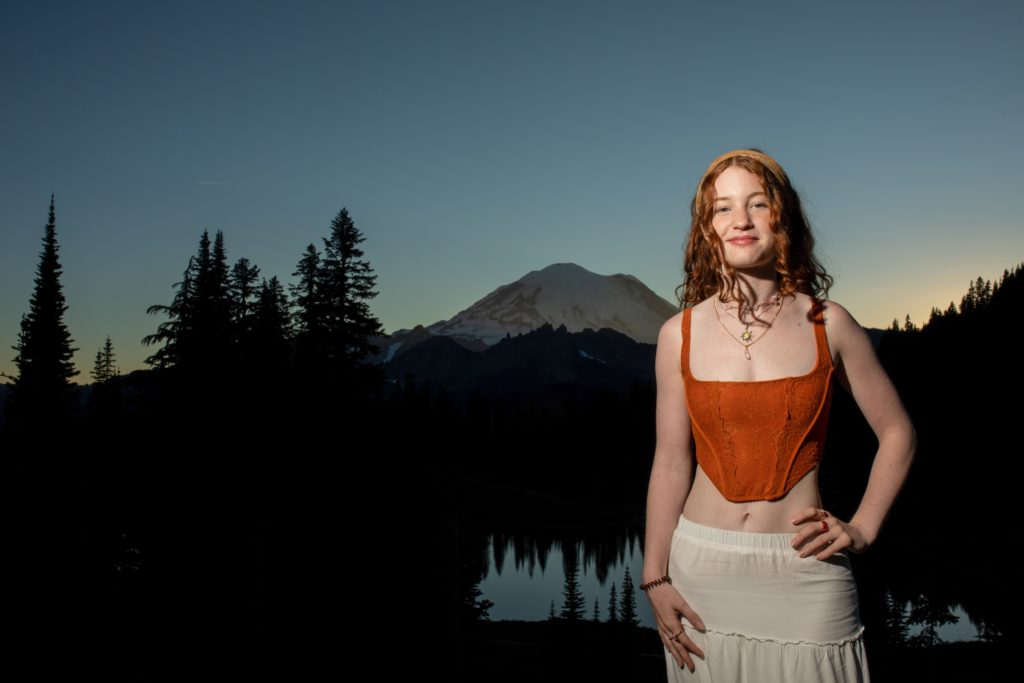 Powerful and strong MOUNT RAINIER SENIOR PORTRAITS at blue light